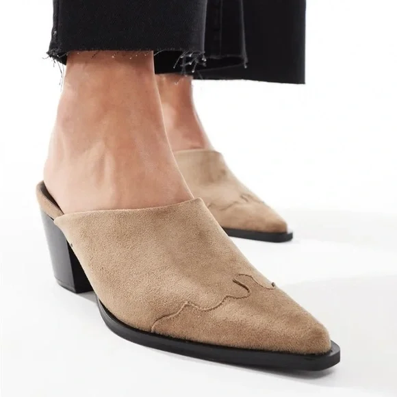 Glamorous Taupe Pointed Mule Heels Size 8 - Picture 4 of 16